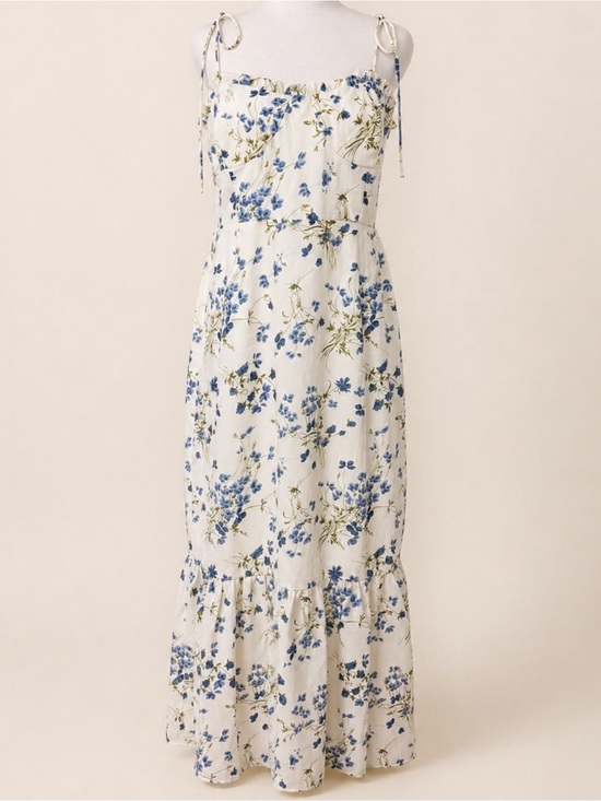 Commense Dresses & Skirts - Commense Floral Tie Strap Smocked Back Ruffle Hem Maxi Dress